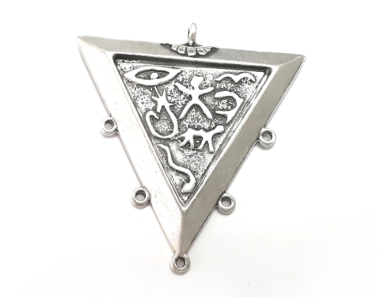 Symbols Pendant , Triangle Connector, Antique Silver Plated (59x55mm) G28999