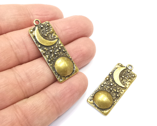 Crescent Full Moon Charms Star Night Sky Pendant Antique Bronze Plated Charms (38x15mm) G28030