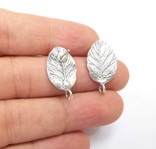 Leaf Silver Earring Set Base Wire Antique Silver Plated Brass Earring Base (25x13mm) G28343