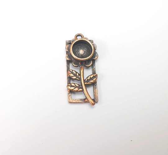Flower Pendant Bezels, Resin Blank, inlay Mountings, Mosaic Frame, Cabochon Bases, Dry Flower Settings, Antique Copper Plated (8mm) G28281