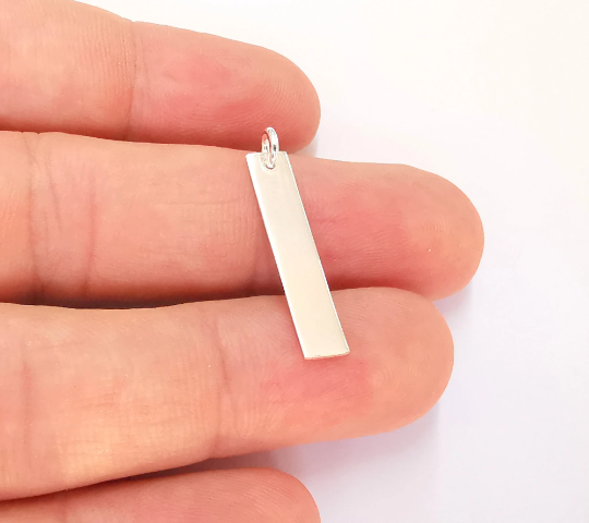 Sterling Silver Stamping Bar Charms Blank Tag Charms with Loop, 925 Silver Charms (25x5mm) G30052
