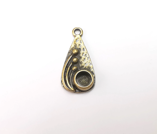 Drop with Buds Pendant Bezel, Resin Blank, inlay Mounting, Mosaic Frame Cabochon Base Dry Flower Setting, Antique Bronze Plated (6mm) G28933