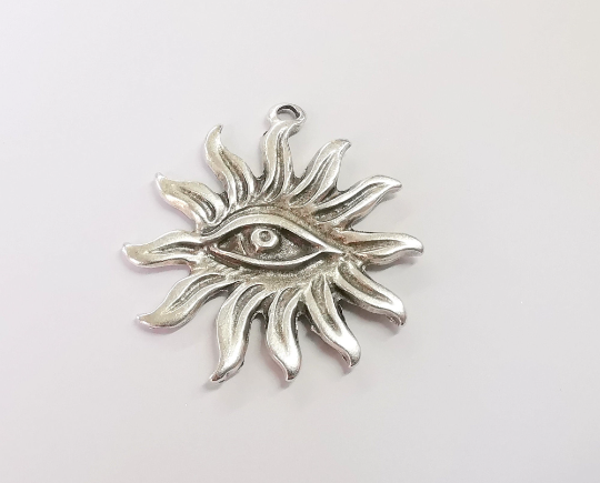 Sun eye charms Antique silver plated charms (49x42mm) G24436