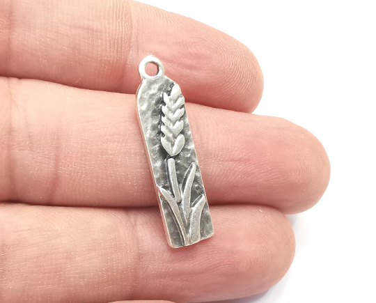 5 Wheat Plant Charms, Antique Silver Plated Charms (29x8mm) G28795
