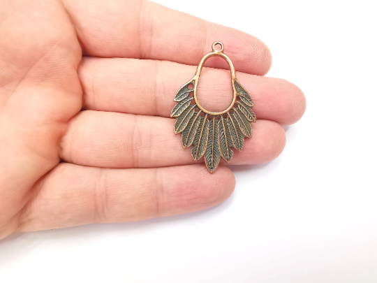 Feather Charms, Antique Copper Plated Charms (46x30mm) G28928