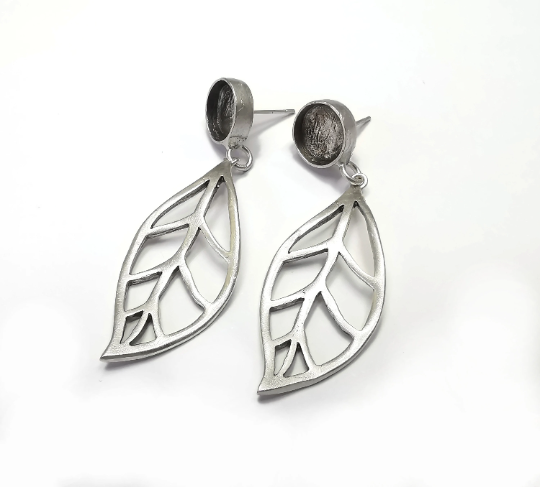 Leaf Silver Earring Set Base Wire Antique Silver Plated Brass Earring Base (10mm blank) G28325