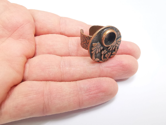 Flower Ring Blank Setting, Cabochon Mounting, Adjustable Resin Ring Base Bezels, Antique Copper Inlay Ring Mosaic Ring Bezel (8mm) G29558