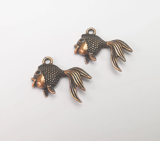 Fish Charms Antique Copper Plated Nautical Charms, Earring Dangle Components (25x19mm) G28269
