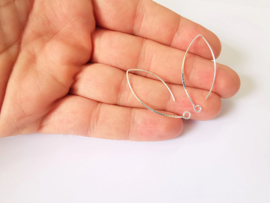 2 Solid Sterling Silver Earring Hook 2 Pcs (1 pair) 925 Silver Earring Wire Findings (40x18mm) G30047