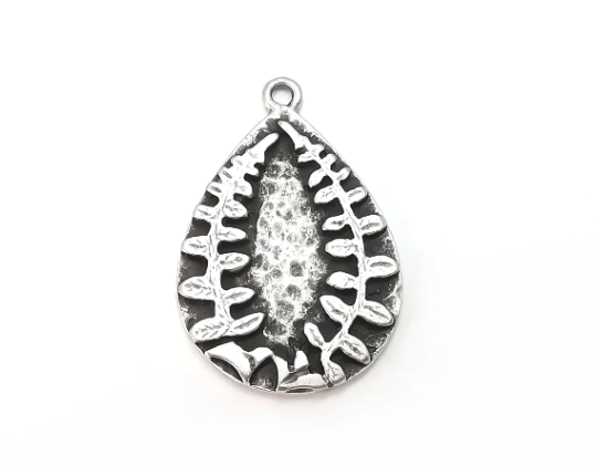 Fern Leaf Charms Antique Silver Plated Drop Charms (34x23mm) G28476