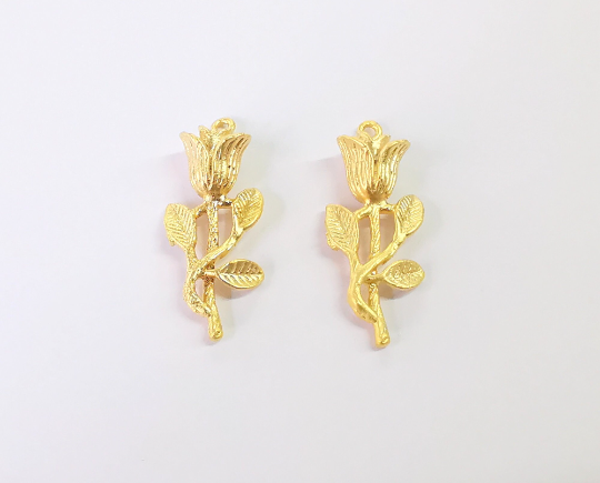 Tulip flower charms Gold plated charms (33x13mm) G24430