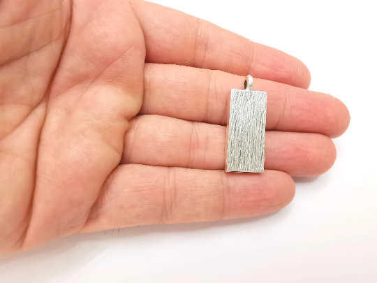 Rectangle Pendant Bezel, Resin Blank, inlay Mounting, Mosaic Frame, Cabochon Base, Dry Flower Setting,Antique Silver Plated (25x10mm) G28313