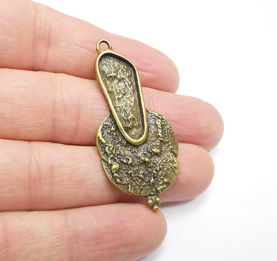 Bronze Dangle Charms, Organic Charms, Blank Base Bezel Setting, Antique Bronze Plated Charms (51x24mm) (25x10mm Bezel) G29507