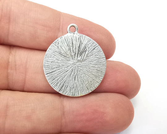 Flower Hammered Charms Blank Resin Bezel Mounting Cabochon Base Setting Antique Silver Plated (8mm Blank) G28216