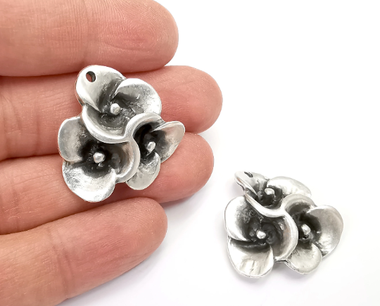 Flower Charms Pendant Antique Silver Plated Charms (29x29mm) G28020