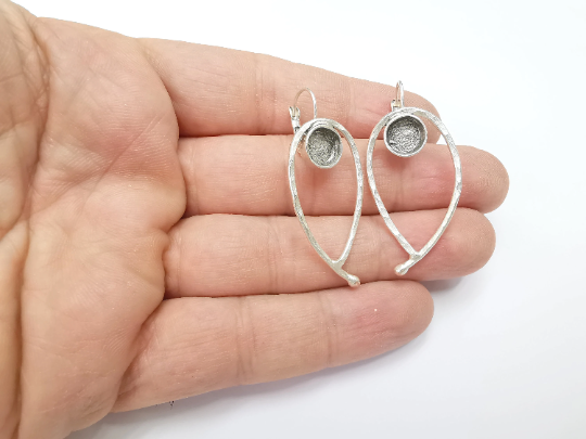 Earring Blank Bezel Antique Silver Plated Brass Earring Set Base (8mm blank) G29317