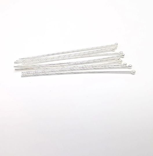 5 Sterling Silver Ball Head Long Pins 2.2'', 18ga (Length 2.2 inch- 55mm) (Thickness 1mm - 18 Gauge) 925 Solid Silver Ball Head pin G30038