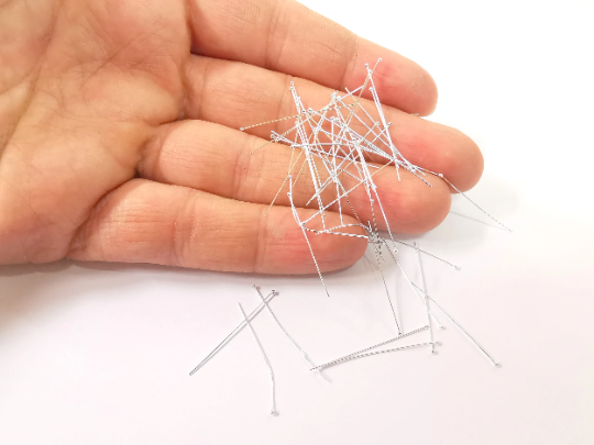 20 Sterling Silver Ball Head Pin, 1.3'', 28ga Extra thin pin (1.3inch - 30mm) (0.32mm - 28 Gauge) 925 Silver Headpin Findings G30055