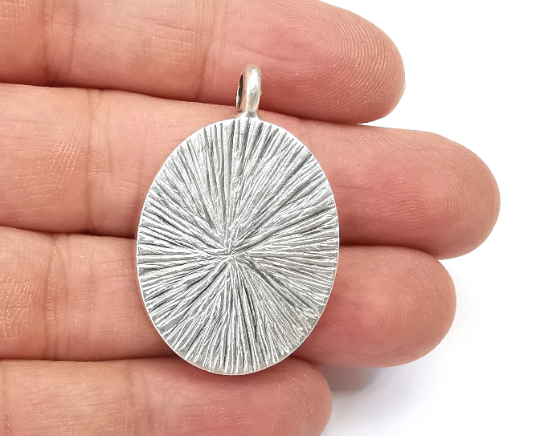 Ethnic Oval Pendant Sun Blank Bezel Resin Mosaic Mountings Antique Silver Plated Charms (40x25mm)( 25x18 mm Bezel Inner Size) G33139