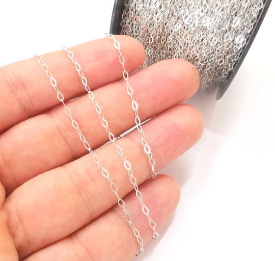 1 Feet Sterling Silver Oval Flat Cable Chain 925 Solid Silver Soldered Chain (3,5x2,2mm) G30019