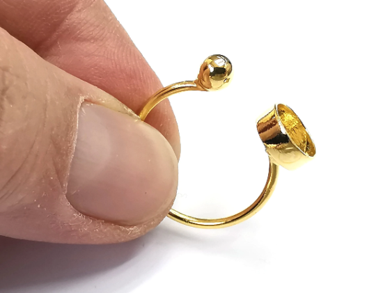 Shiny Gold Ball Head Ring Blanks Settings, Cabochon Mounting, Adjustable Resin Ring Base Bezels, Shiny Gold Plated Brass (8mm) G29562