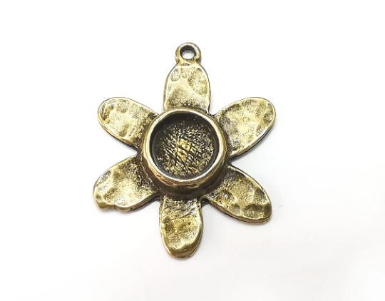 Flower Pendant Bezel, Resin Blank, inlay Mounting, Mosaic Frame Cabochon Base Dry Flower Setting, Antique Bronze Plated 10mm bezel G28946
