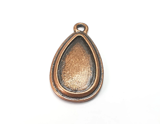 Teardrop Charm Bezel, Resin Blank, Mosaic Pendant Frame, Cabochon Base,Dry Flower Setting,Antique Copper Plated (18x10mm) G28970