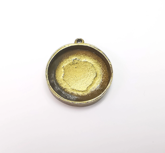 Round Pendant Bezel, Resin Blank, inlay Mounting, Mosaic Pendant Frame, Cabochon Base,Dry Flower Setting, Antique Bronze (30mm) G19344