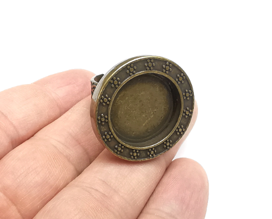 Round Ring Blank Setting, Cabochon Mounting, Adjustable Resin Ring Base, Inlay Ring Blank Mosaic Bezels Antique Bronze Plated (20mm) G29576
