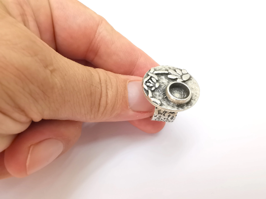Flower Ring Blank Setting, Cabochon Mounting, Adjustable Resin Ring Base Bezels, Antique Silver Inlay Ring Mosaic Ring Bezel (8mm) G28723