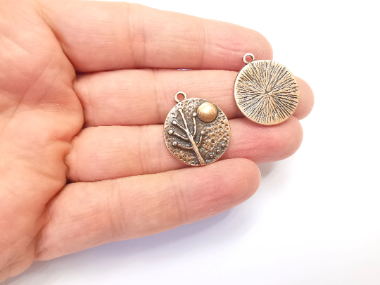 Tree Moon Charms Hammered Round Full Moon Pendant Antique Copper Plated Charms (26x22mm) G28016