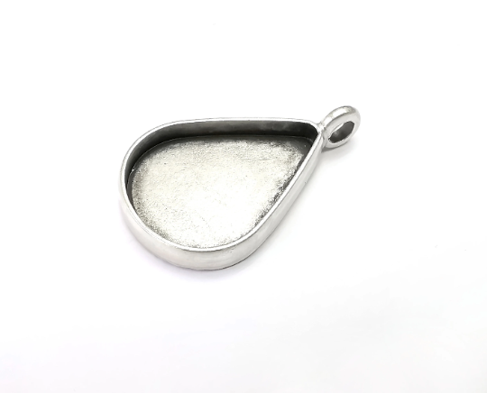 Drop Pendant Blank Bezel Resin Mosaic Mountings Antique Silver Plated Charms (40x25mm)( 30x22 mm Bezel Inner Size) G28086