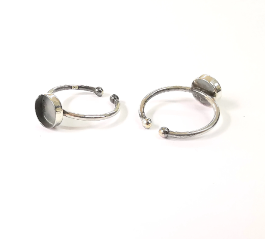 Sterling Silver Ring Blank Bezel 925 Antique Silver Setting Resin Ring Blank Cabochon Ring Mounting Adjustable Ring Base (8mm round) G30008