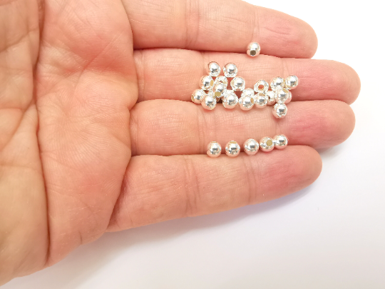 5 Sterling Silver Tiny Round Ball Beads, 925 Solid Silver Beads, 5mm Silver Bracelet Necklace Beads (5mm) G30066