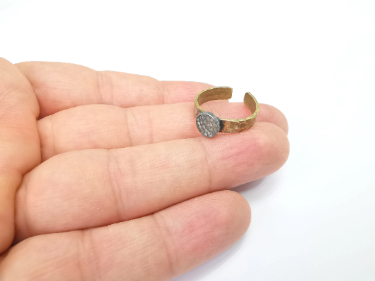 Raw Brass Ring Blank Settings, Cabochon Base, Mountings Adjustable (8mm blank ) G29565
