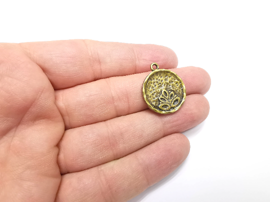Flower Charms Lotus Leaf Charms Antique Bronze Plated Round Charms (25x21mm) G29394