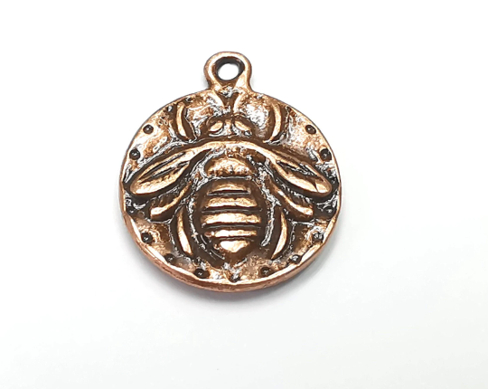 Bee round charms (Double sided) Antique copper plated charm (23x19mm) G28903
