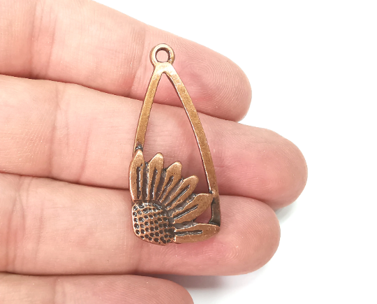 Flowers Charms, Sun flower Charms, Daisy Charms, Antique Copper Plated Plants Charms (38x16mm) G28971