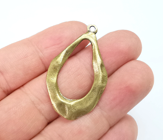 Wavy Drop Charms Pendant, Antique Bronze Plated (42x25mm) G29598