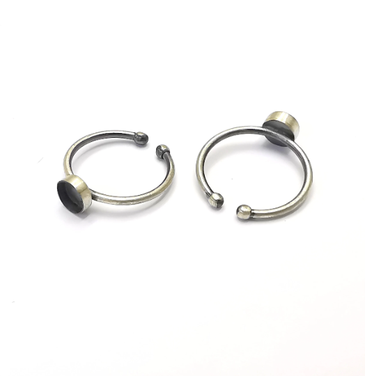 Sterling Silver Ring Blank Bezel 925 Antique Silver Ring Setting Resin Base Cabochon Mounting Adjustable Solid Silver Ring ( 6mm ) G30043