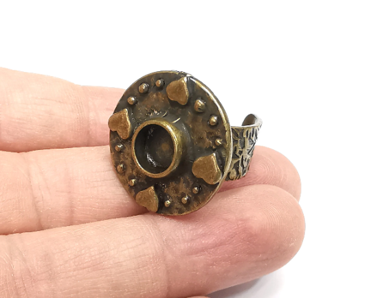 Heart Ring Blank Setting, Cabochon Mounting, Adjustable Resin Ring Base Bezels, Antique Bronze Inlay Ring Mosaic Ring Bezel (8mm) G29579