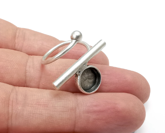 Wrap Rod Ring Blank Setting, Cabochon Mounting, Adjustable Resin Ring Base Bezels, Antique Silver Plated (10mm) G28910