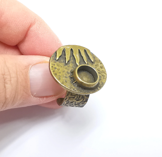 Sun Ring Blank Setting, Cabochon Mounting, Adjustable Resin Ring Base Bezels, Antique Bronze Inlay Ring Mosaic Ring Bezel (8mm) G29593
