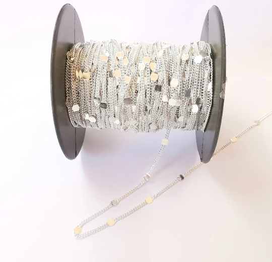 1mt(3.3ft) Sterling Silver Soldered Chain 925 Solid Silver Chain flat scaly Curb Chain (1,5mm) G30065