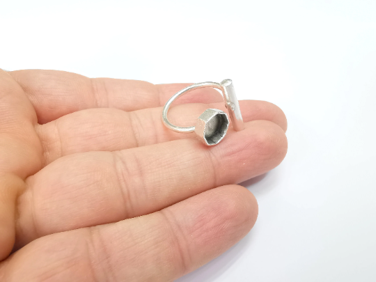 Wrap Ball Ring Blank Setting, Octagon Cabochon Mounting, Adjustable Resin Ring Base Bezels, Antique Silver Plated (8mm) G29546