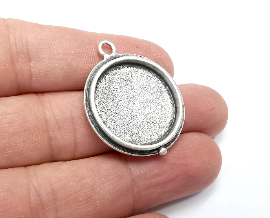 Round Pendant Blanks, Resin Bezel Bases, Mosaic Mountings, Dry flower Frame, Polymer Clay base, Antique Silver Plated (24mm) G28997
