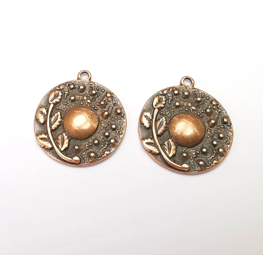 Branch Leaf Charms Plant Nature Charms Full Moon Moonrise Pendant Antique Copper Plated Charms (31x27mm) G28018