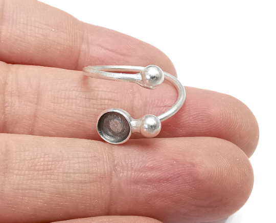 Wrap Ball Ring Blank Setting, Cabochon Mounting, Adjustable Resin Ring Base Bezels, Antique Silver Plated (6mm) G28993