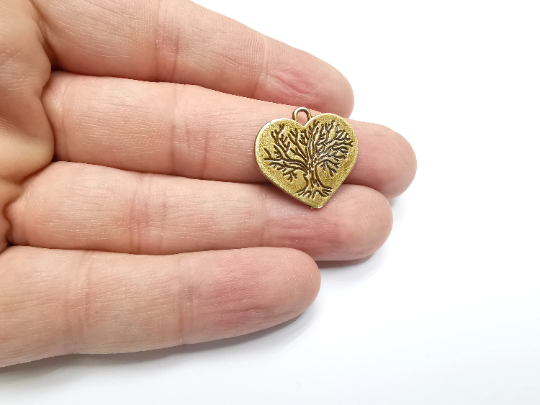 5 Heart Tree Charms Antique Bronze Plated Charms (22x22mm) G29368