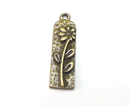 Flower Charms, Daisy Charms, Antique Bronze Plated (32x9mm) G29357